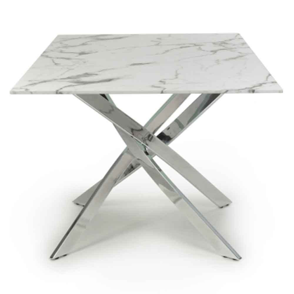 Amityville Marble Effect Dining Table With Chrome Legs - White