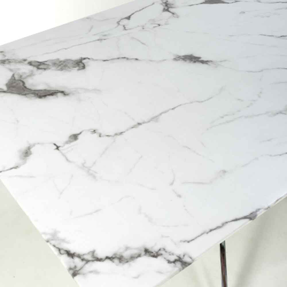 Amityville Marble Effect Dining Table With Chrome Legs - White