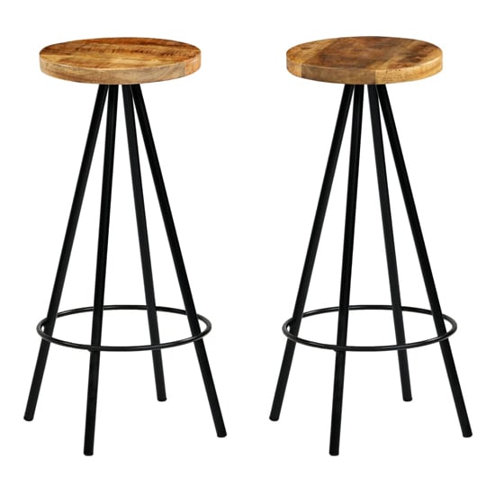 Amiya Natural Wooden Bar Stools With Steel Frame In A Pair
