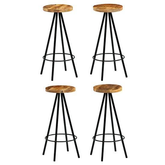 Amiya Set Of 4 Wooden Bar Stools With Steel Frame In Natural