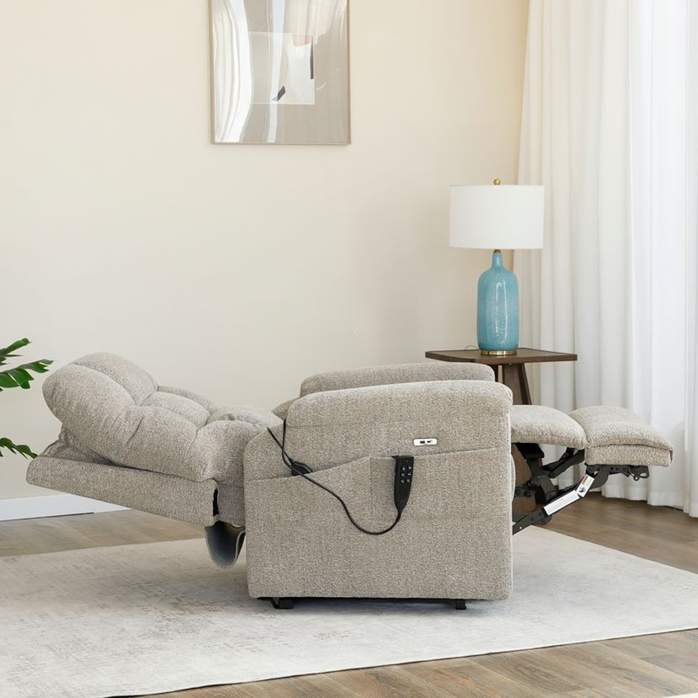 Amonte Fabric Triple Motor Recliner Chair in Egyptian Sand