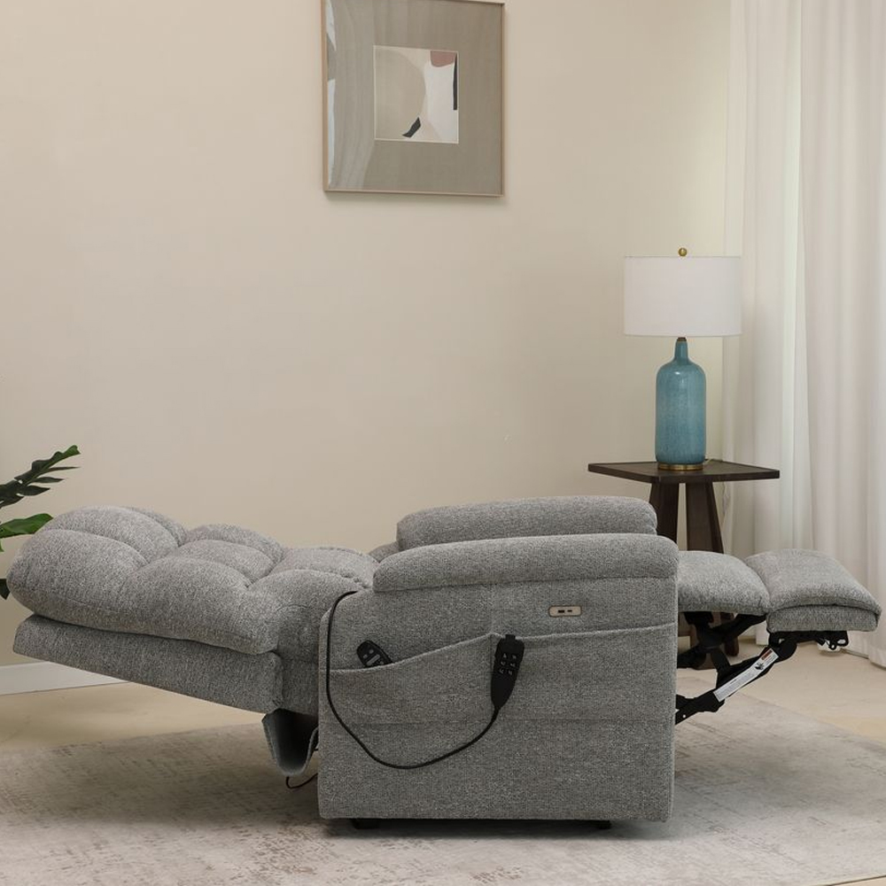 Amonte Fabric Triple Motor Recliner Chair in Mottled Grey