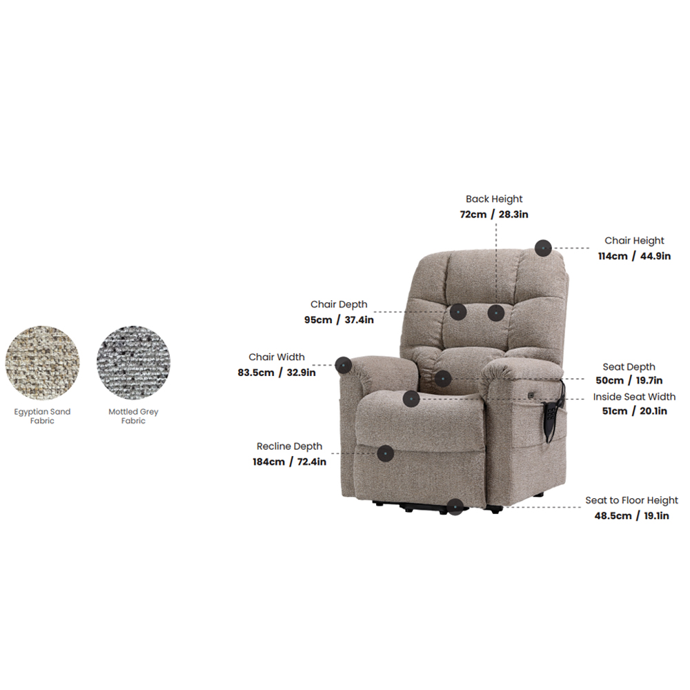 Amonte Fabric Triple Motor Recliner Chair in Mottled Grey