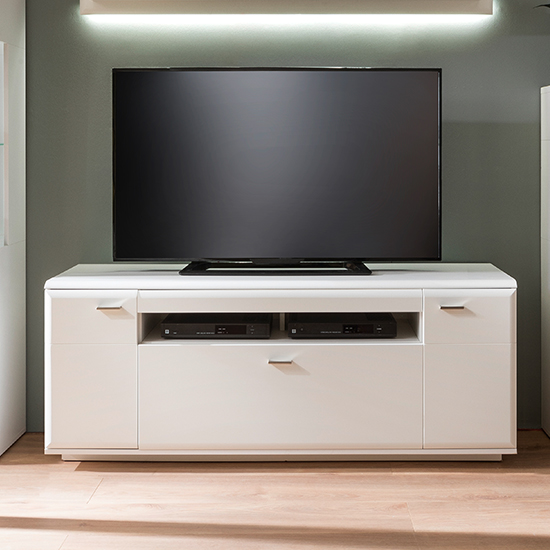Amora Wooden TV Stand In Matt White With 2 Doors 1 Drawer Furniture
