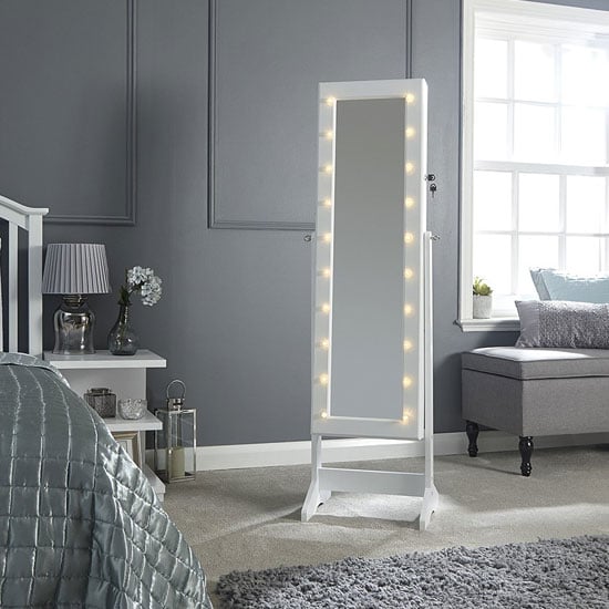 Aldwark LED Dressing Mirror In White With Jewellery Cabinet