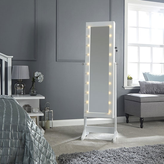 Aldwark LED Dressing Mirror In Grey With Jewellery Furniture