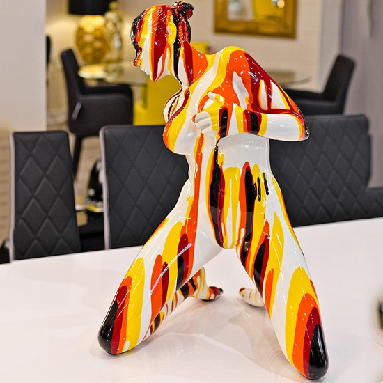 Amorous Kneeling Yoga Lady Sculpture In Red And Yellow at Furniture in Fashion