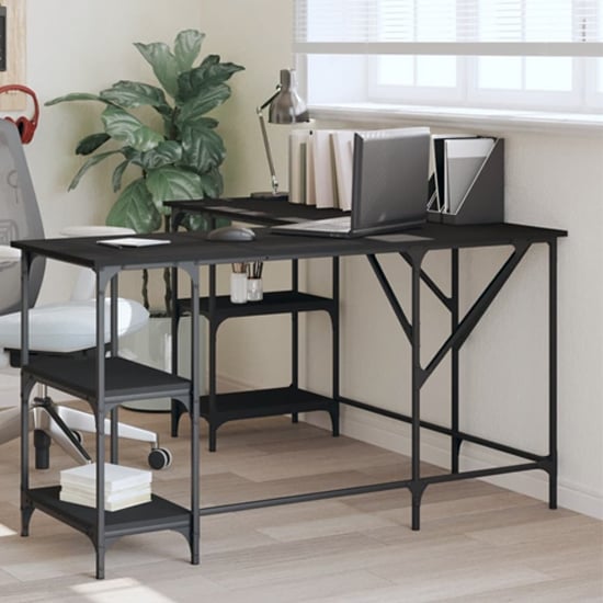 Product photograph of Ampthill Wooden Laptop Desk Corner In Black from Furniture in Fashion