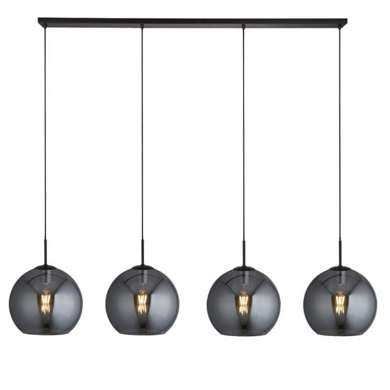 Read more about Amsterdam bar 4 pendant light in matt black with smoked glass