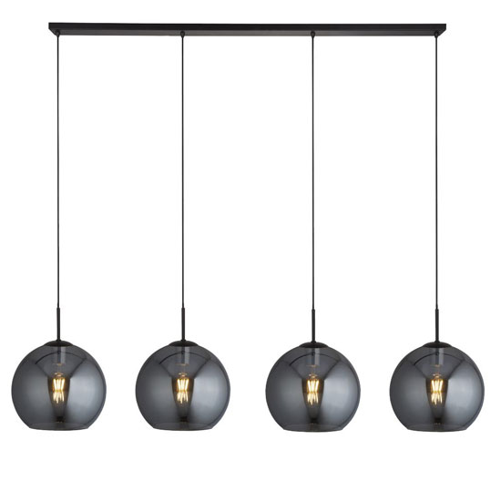 Photo of Amsterdam bar 4 pendant light in matt black with smoked glass