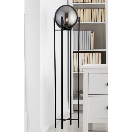 Photo of Amsterdam floor lamp in black with 4 leg base and smoked glass