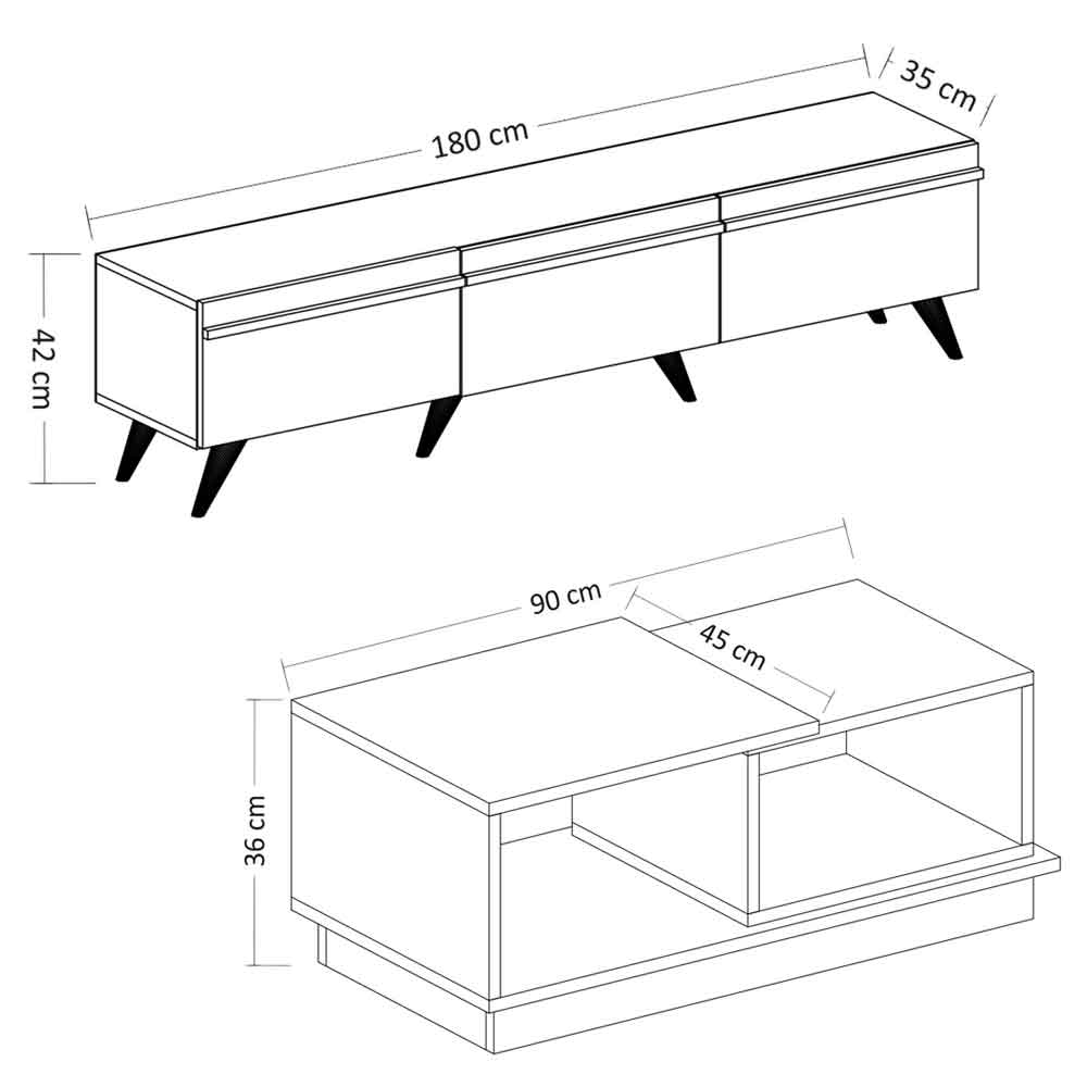 Amsterdam Wooden TV Stand and Coffee Table Set in Anthracite and Walnut