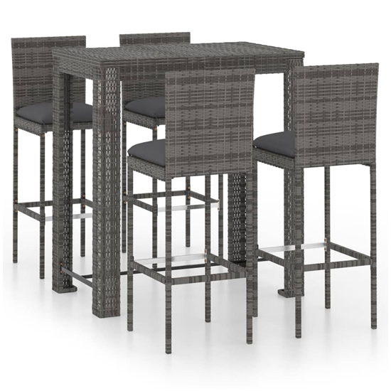 Amy Large Poly Rattan Bar Table With 4 Audriana Chairs In Grey