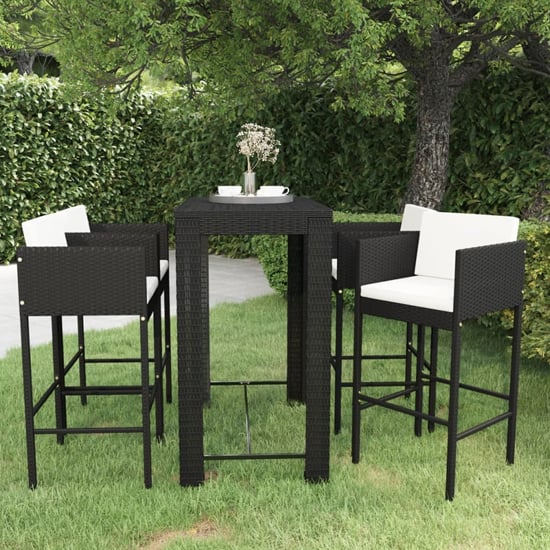 Product photograph of Amy Large Poly Rattan Bar Table With 4 Avyanna Chairs In Black from Furniture in Fashion