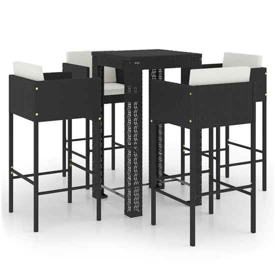 Amy Small Poly Rattan Bar Table With 4 Avyanna Chairs In Black