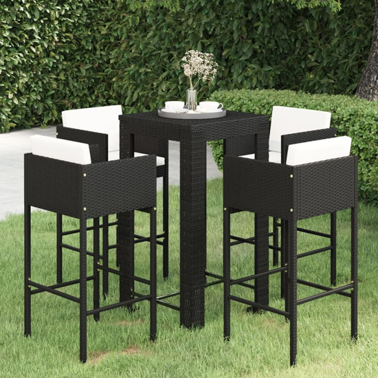 Amy Small Poly Rattan Bar Table With 4 Avyanna Chairs In Black