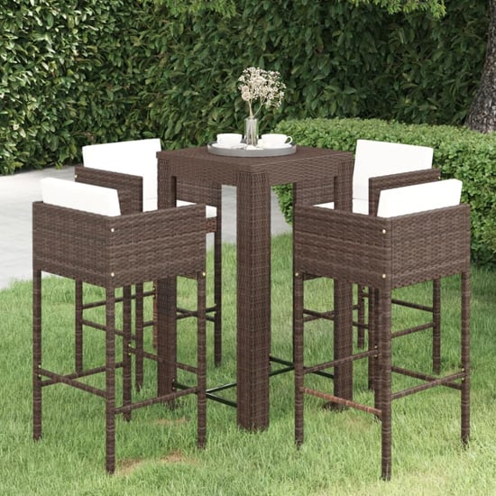 Amy Small Poly Rattan Bar Table With 4 Avyanna Chairs In Brown_1