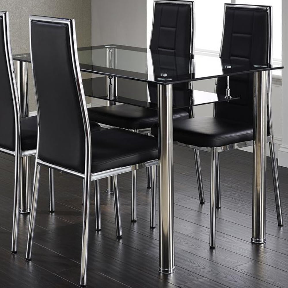 Anaheim Black Clear Glass Dining Table With Chrome Legs