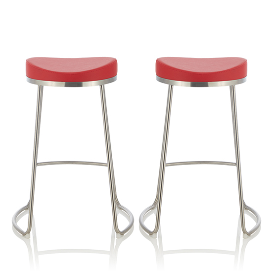 Photo of Anaheim red faux leather counter height bar stools in pair