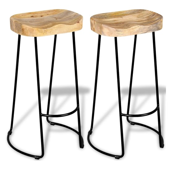 Analy Outdoor Natural Wooden Bar Stools In A Pair