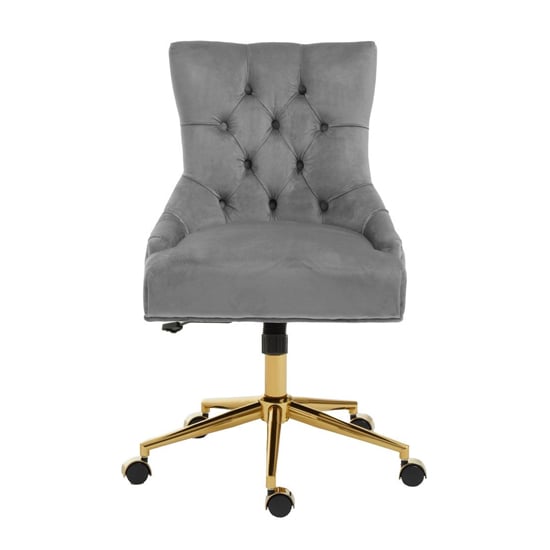 Anatolia Velvet Home And Office Chair With Gold Base In Grey Furniture in Fashion