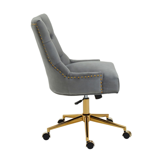 Anatolia Velvet Home And Office Chair With Gold Base In Grey