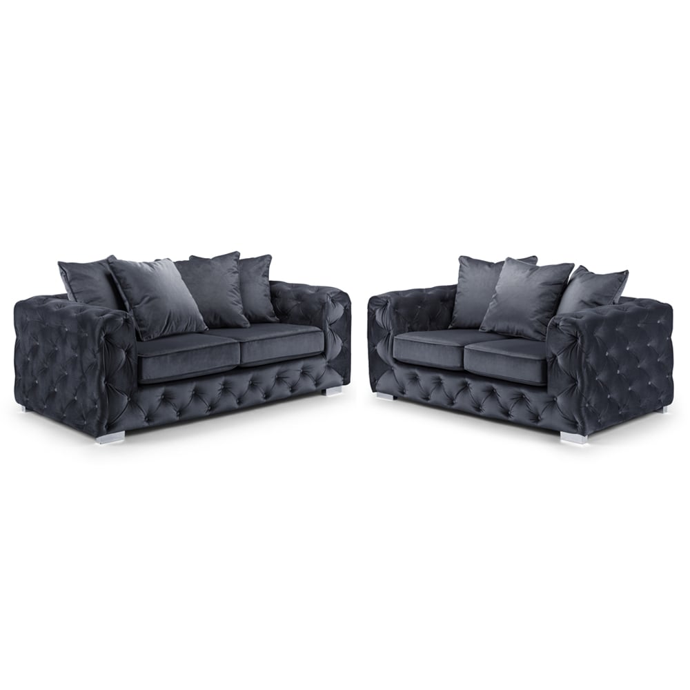 Anchorage Velvet 3+2 Seater Sofa Set In Slate