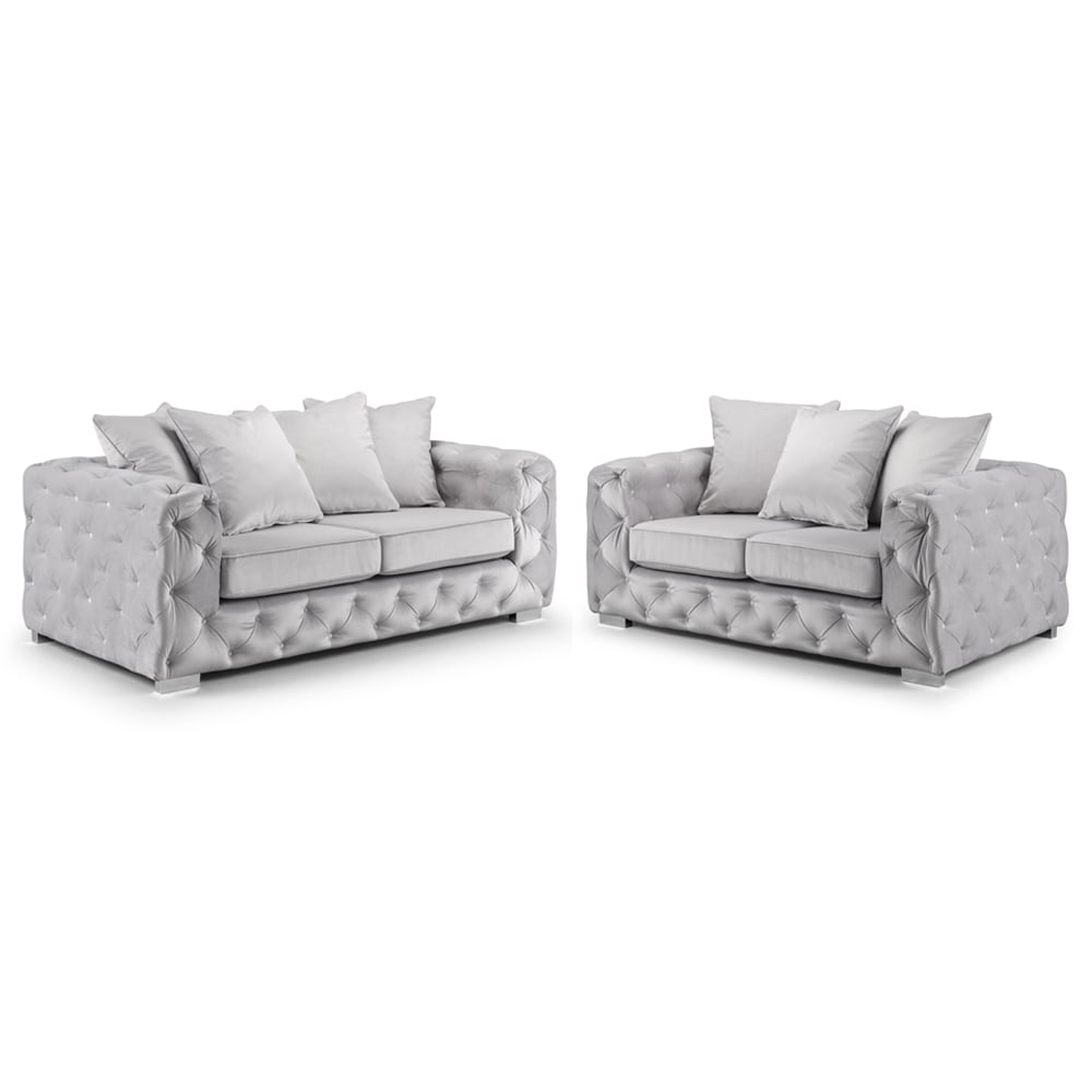 Anchorage Velvet 3+2 Seater Sofa Set In Silver