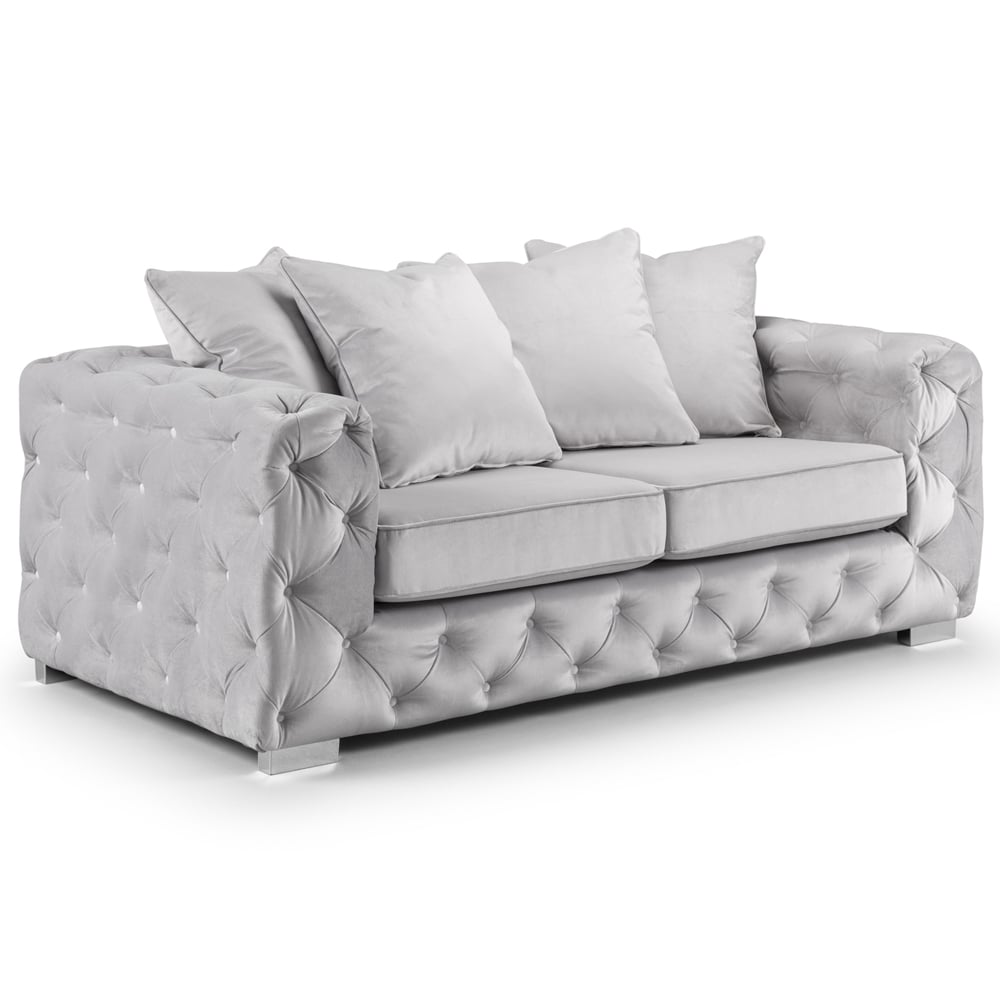 Anchorage Velvet 3 Seater Sofa In Silver