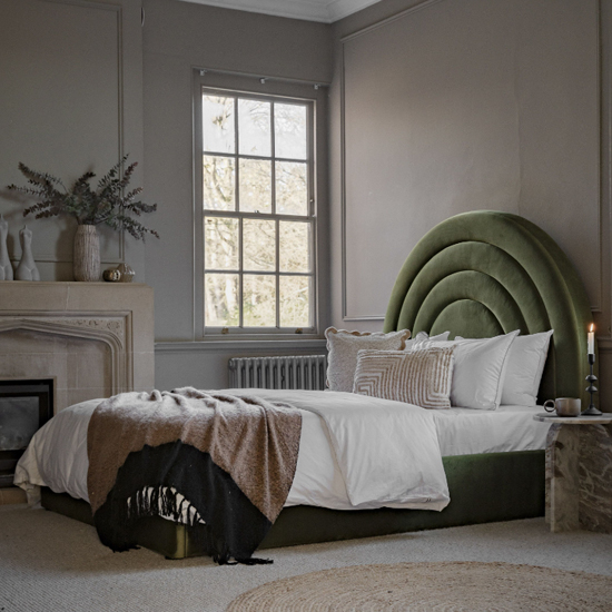Product photograph of Ancona Polyester Fabric King Size Bed In Olive from Furniture in Fashion
