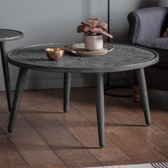 Andalusia Round Mango Wood Coffee Table In Black And Grey_1