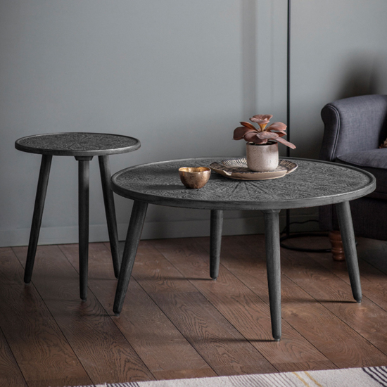 Andalusia Round Mango Wood Side Table In Black And Grey_4