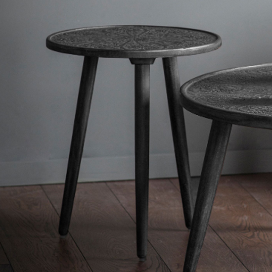 Andalusia Round Mango Wood Side Table In Black And Grey