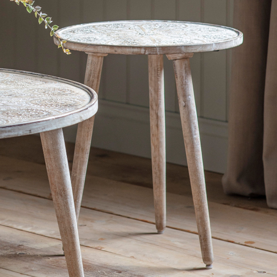 Product photograph of Andalusia Round Mango Wood Side Table In Natural And White from Furniture in Fashion