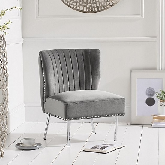 Andean Modern Accent Chair In Grey Velvet With Metal Legs Furniture