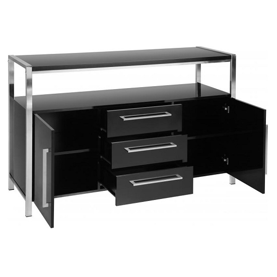 Cayuta Wooden Sideboard In Black Gloss With Chrome Legs_2