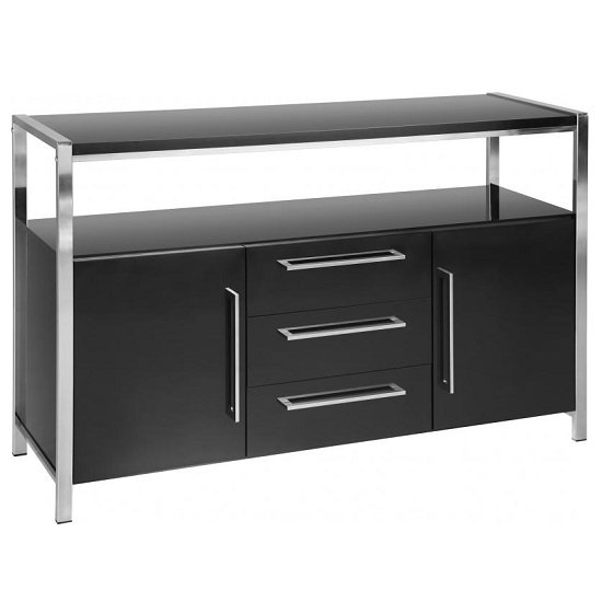 Cayuta Wooden Sideboard In Black Gloss With Chrome Legs
