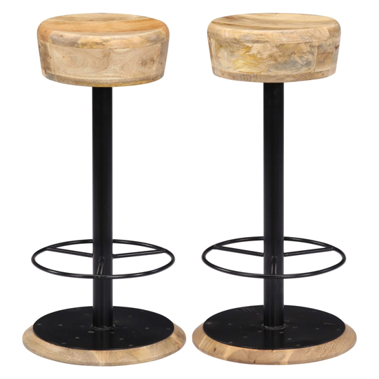 Andie Natural Wooden Bar Stools With Steel Frame In A Pair