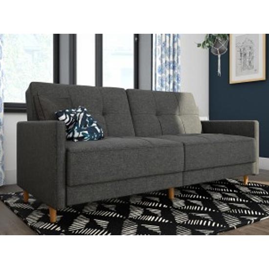 Product photograph of Auckland Leather Sprung Sofa Bed In Grey Linen With Wooden Legs from Furniture in Fashion