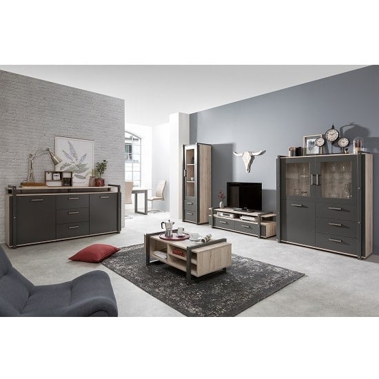 Andora Wooden Highboard In Sorrento Oak And Anthracite_9