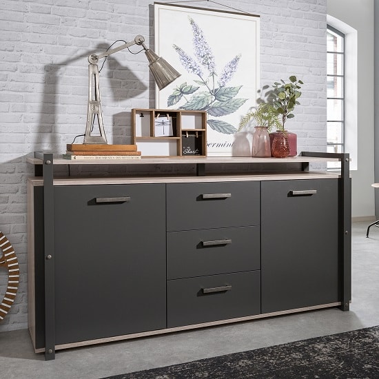Andora Wooden Sideboard In Sorrento Oak And Anthracite