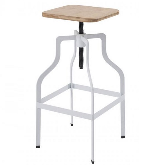 Photo of Staffin bar stool in white with wooden seat