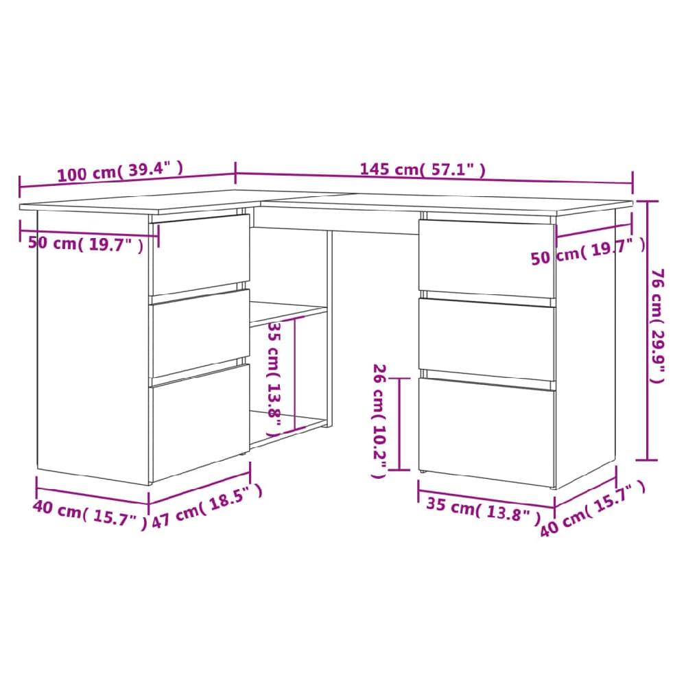 Andover Wooden Corner Laptop Desk With 4 Drawers In Grey Sonoma