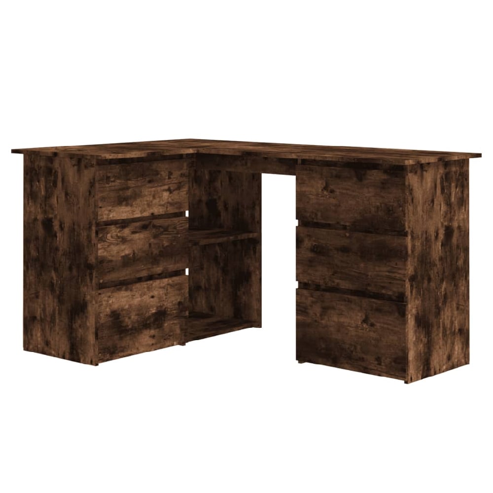 Andover Wooden Corner Laptop Desk With 4 Drawers In Smoked Oak