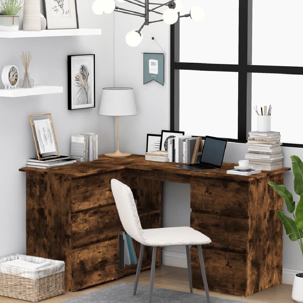 Read more about Andover wooden corner laptop desk with 4 drawers in smoked oak