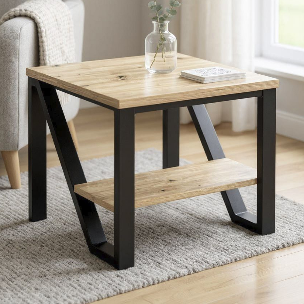 Andover Wooden End Table In Oak And Black