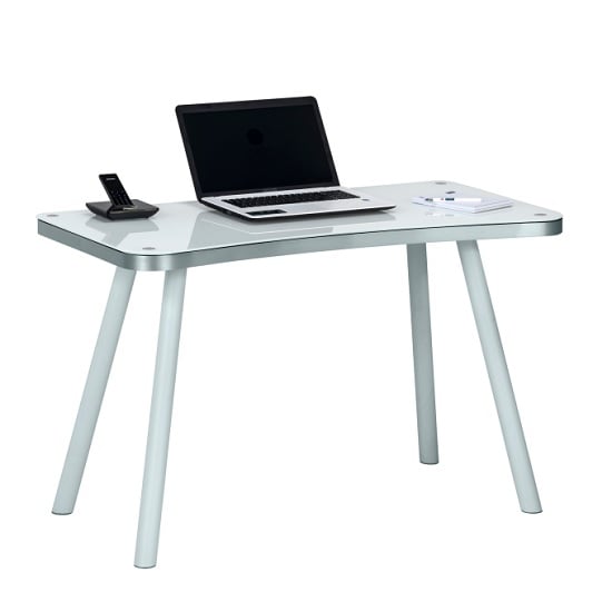 Andrea Computer Desk Rectangular In White Glass And Aluminium