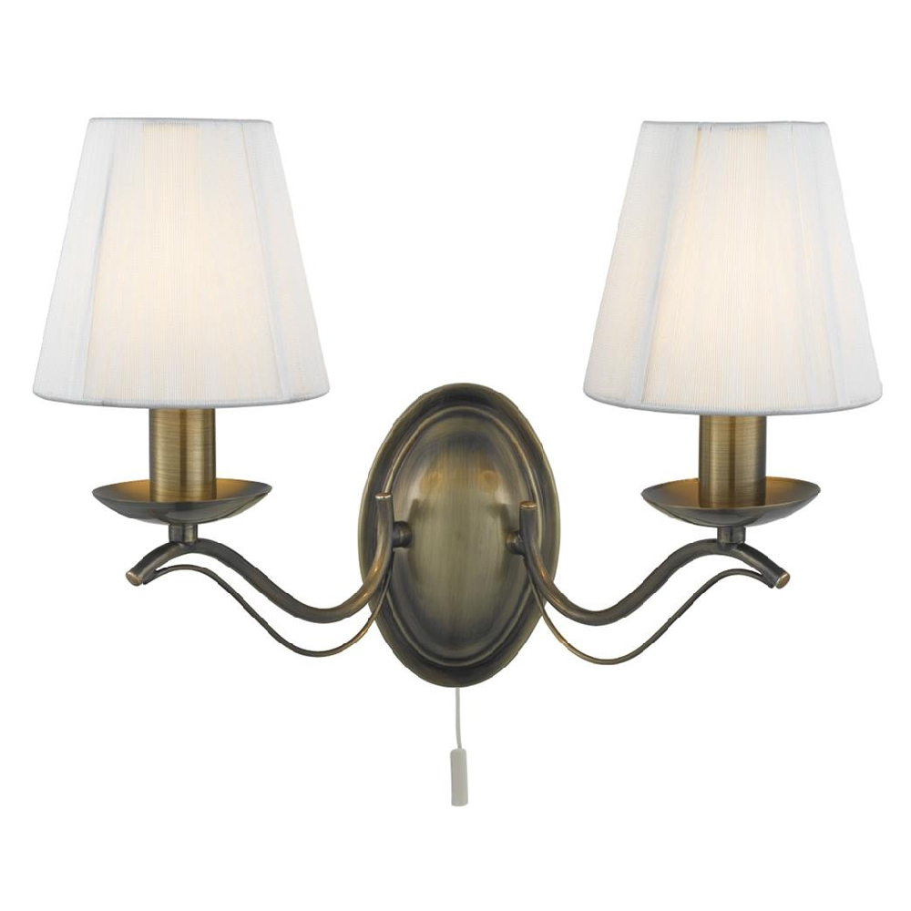 Read more about Andretti 2 light ivory fabric wall light in antique brass