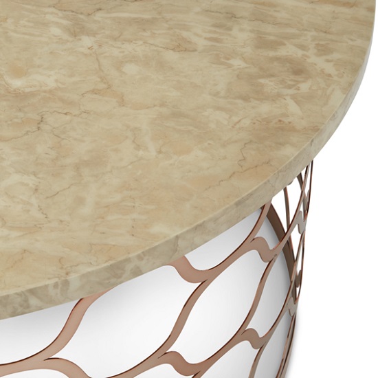 Andria Coffee Table Round In Marble Effect Top And Rose Gold