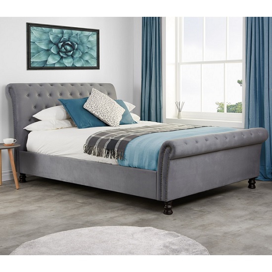 Photo of Andriana fabric super king size bed in grey velvet